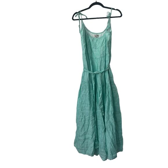 Mille Travel Maui Tiered Linen Maxi Dress‎ Green Striped small NWT - Picture 7 of 11
